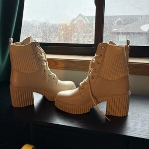 Fashion Nova Ivory Lace-Up Combat Boots